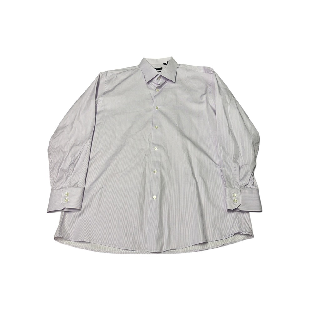 HUGO BOSS Regular Fit Men's Dress Shirt‎ Lavender Stripe Button Down 17 32/33